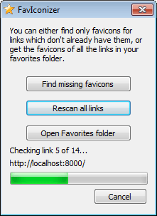 Screenshot of FavIconizer at work